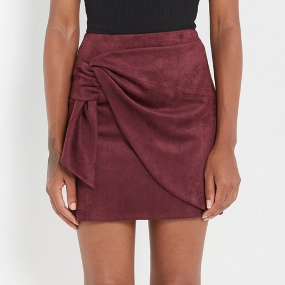 Faux Suede Wrap Mini Skirt Sarong Burgandy